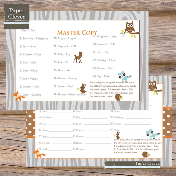 Woodland Animal baby animal match shower games -INSTANT DOWNLOAD #546789 Il_570xn