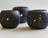 Candle Holder in Black Stoneware- ONE candle holder, OOAK, organic pottery by RossLab