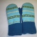 Recycled Wool Mittens - Women's Aquamarine, Teal, White and Green
