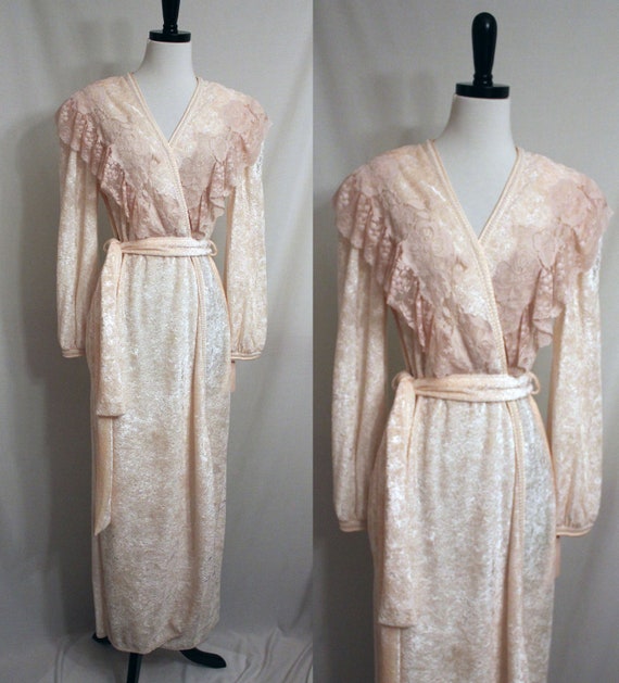 Christian Dior Vintage Robe Textured Velour Cream Lace by Sazamtro