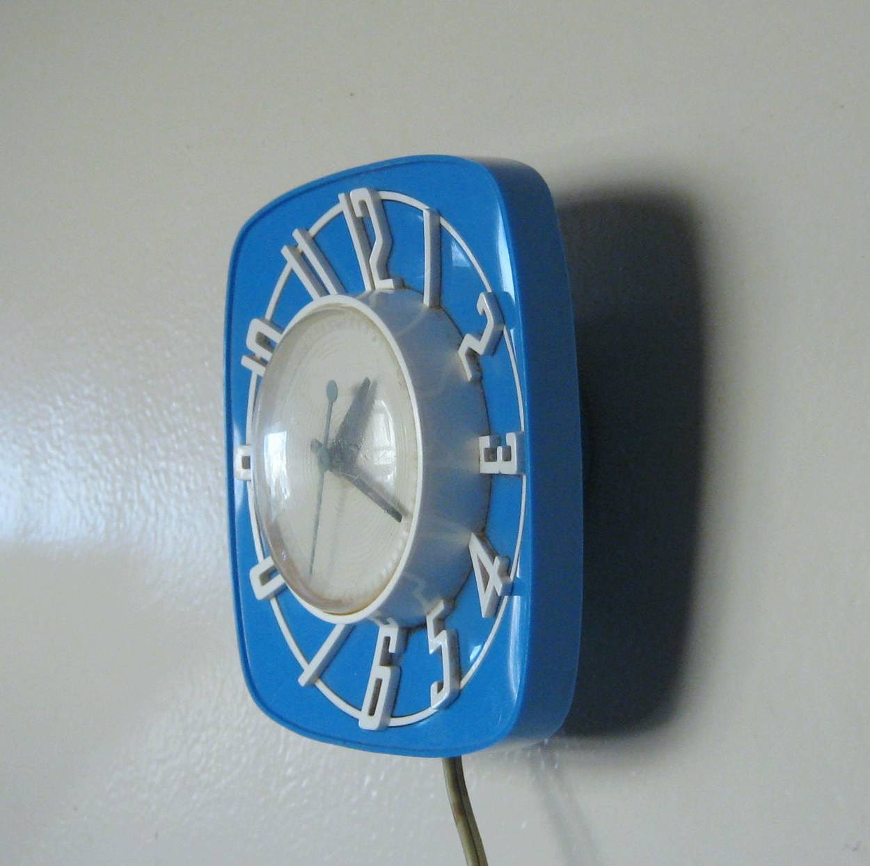 Vintage Blue Kitchen Clock / Blue Vintage Wall Clock / Mid