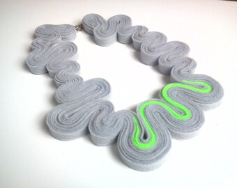 Eco-friendly Felt Necklace Felted Jewelry Statement Necklace In Neon Green