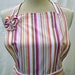 Upcycled Womens' Apron, Multicolored, Orange/White/Tan/Pink/Green Striped, Made from Men's Dress Shirt