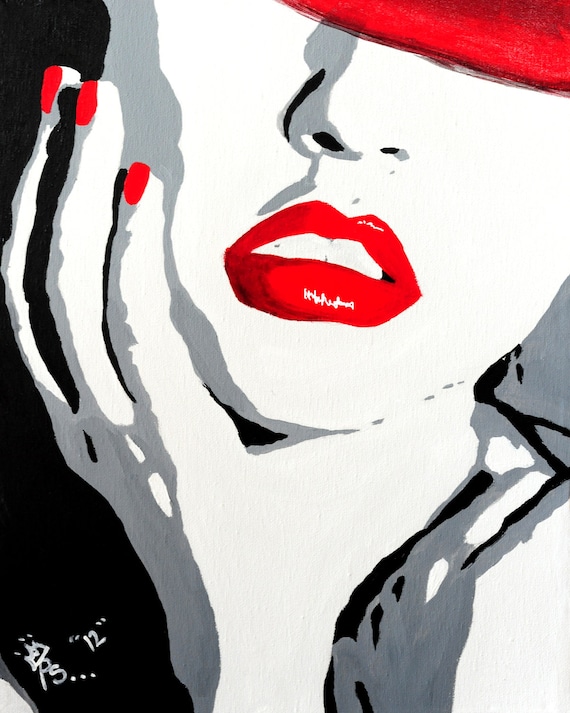 Items similar to Pop art red lips painting original acrylic on canvas