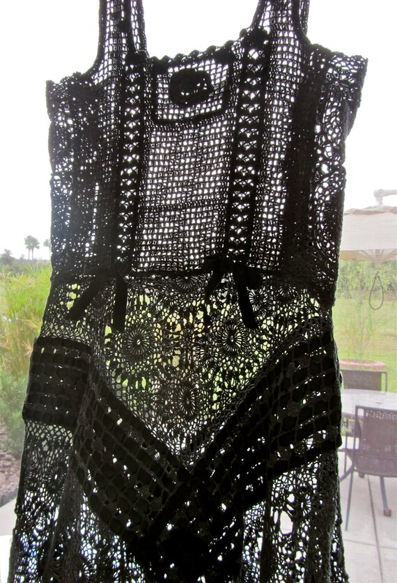 Victorian GOTHIC Black Lace Crocheted Dress Gothic Romantic