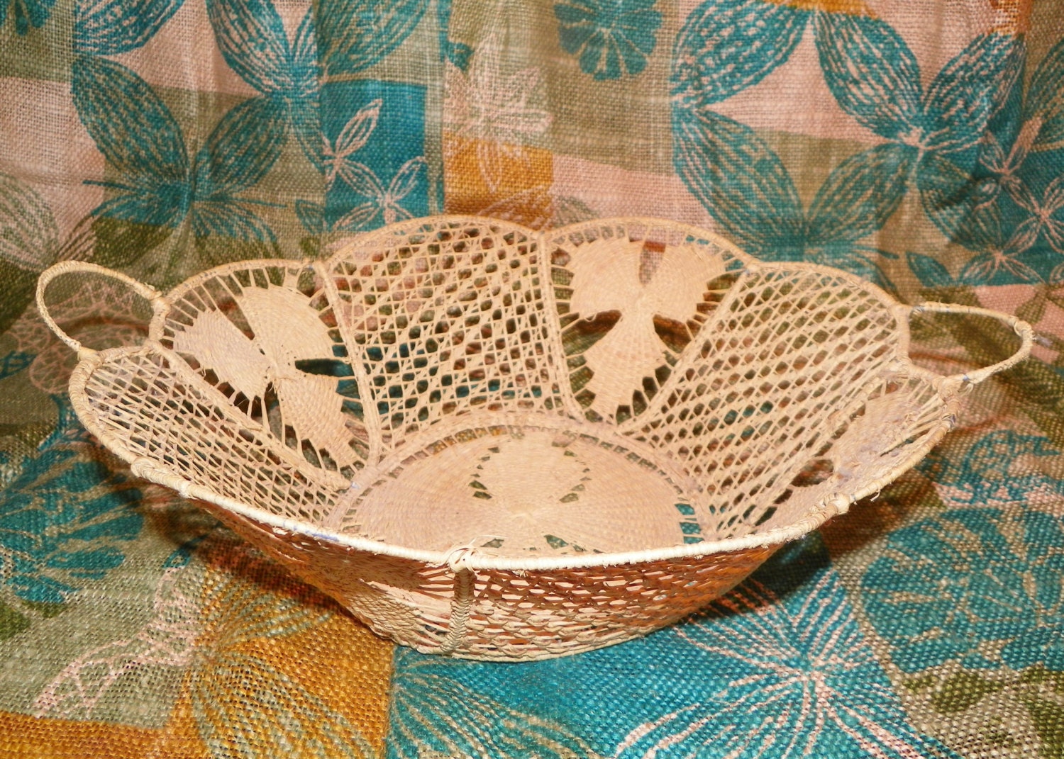 Italian Raffia Basket w/ Tag Hand Woven Wire Reinforced