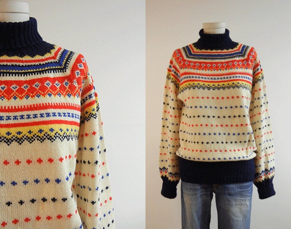 Vintage Nordic Wool Fair Isle Sweater / Hand Knit Sweater