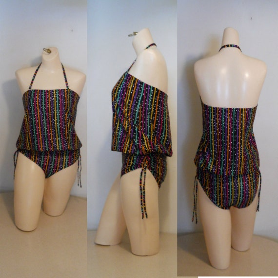 80s Neon Bathing Suit / One Piece Swim Suit / Swimming Suit