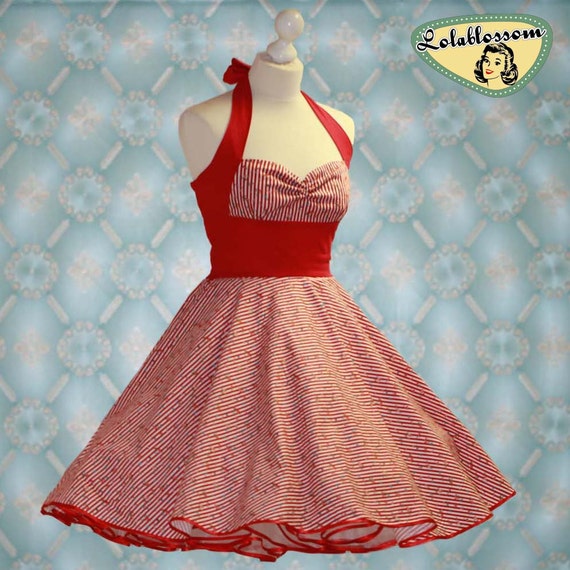 Items similar to 50's vintage dress full skirt in stripes with flowers ...