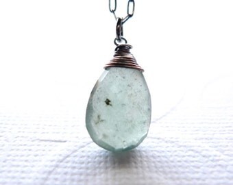 Moss Aquamarine Oxidized Sterling Silver Necklace