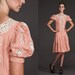 Lovely Edwradian vintage crochet Dress//Pale pink//drop waist//S M//pin tucked//80s does 20s
