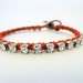 Sale / Ready to Ship / Rhinestone friendship bracelet / brown / orange vermillion tangerine mango / silver / boho summer / bright colors