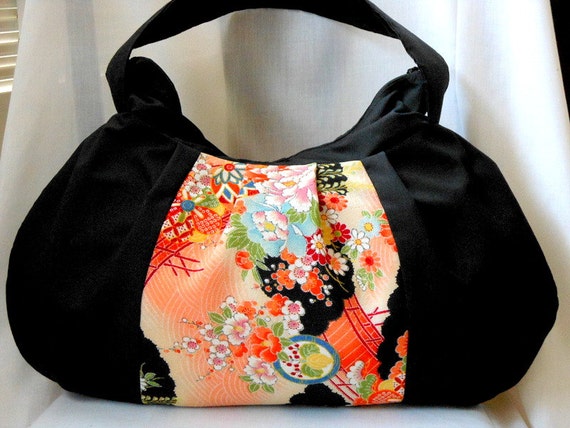 Hobo Bag Japanese Kimono Purse Zipper Handbag Fabric Bag