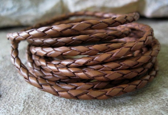 Round Braided Leather Lace Saddle Brown Bolo Cord 3MM 1Yd