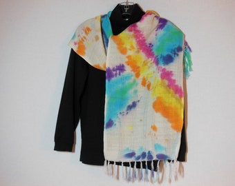 Scarf, handwoven cotton scarves with fringe, OOAK