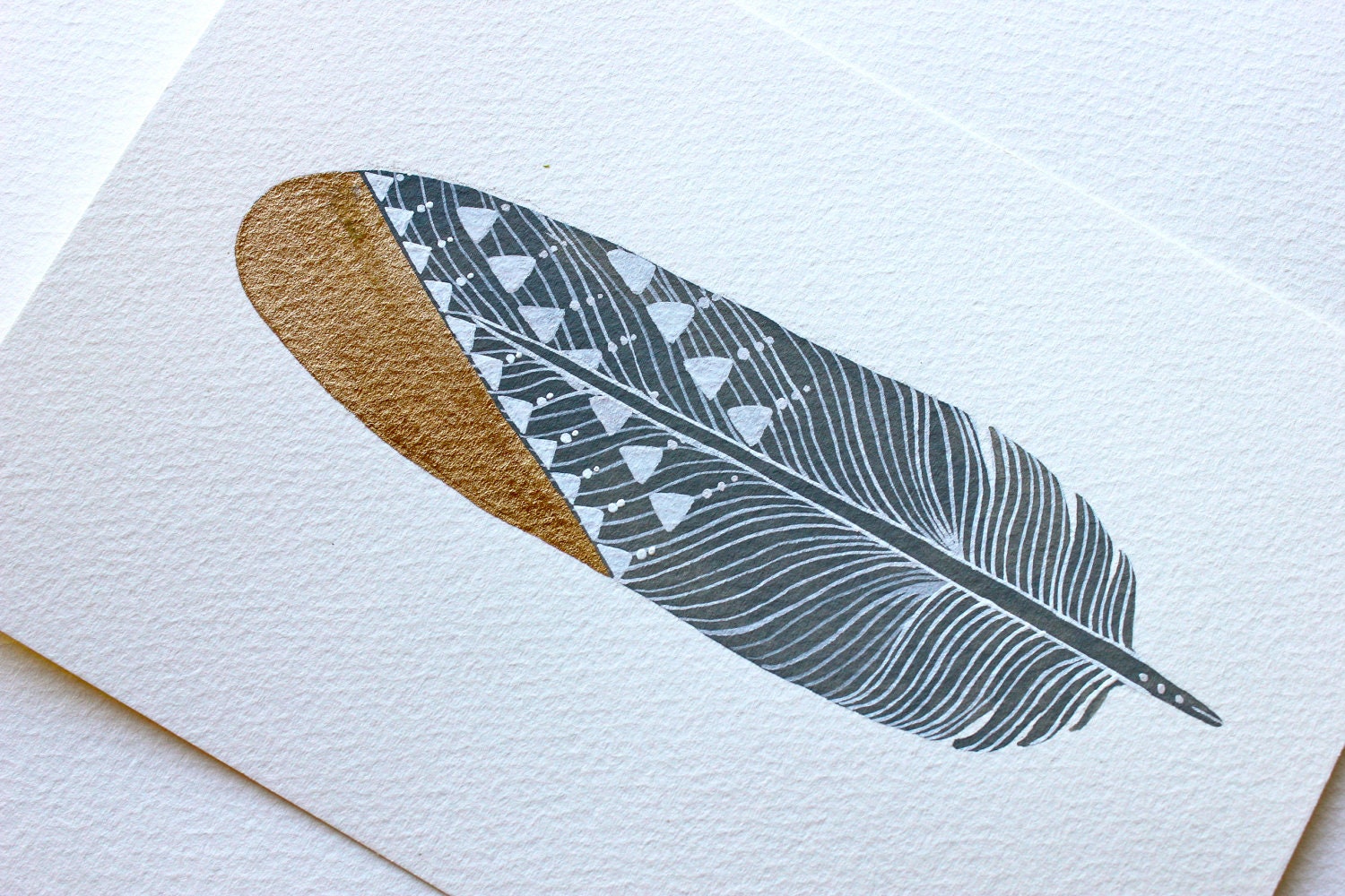 Original Gold-Dipped Feather Painting Watercolor Art by RiverLuna