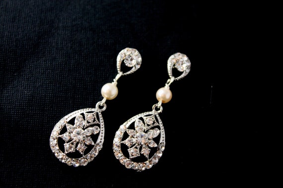 Natasha Swarovski crystal and pearl bridal earrings