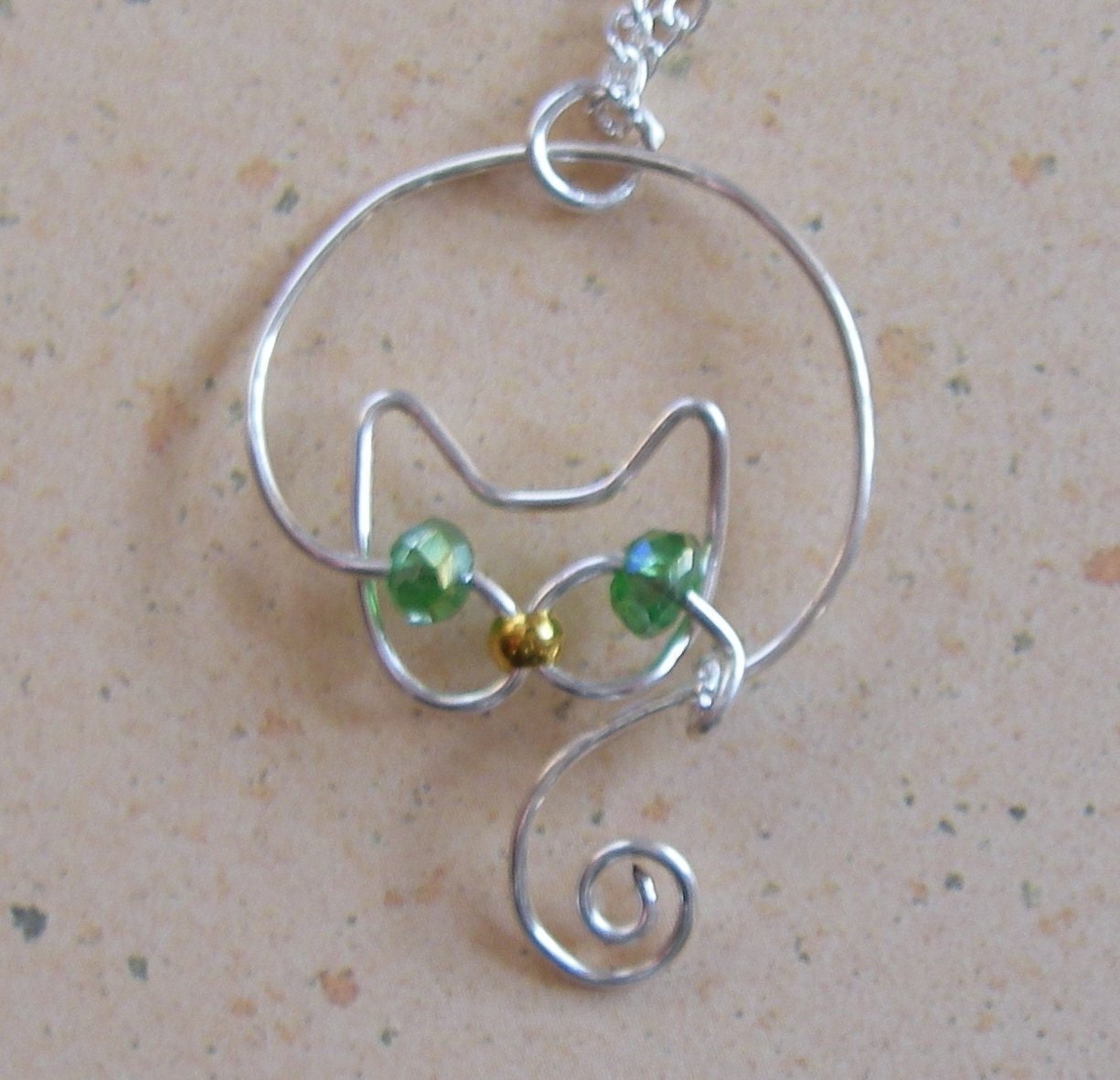 Delicate Silver Wire Cat Pendant Necklace