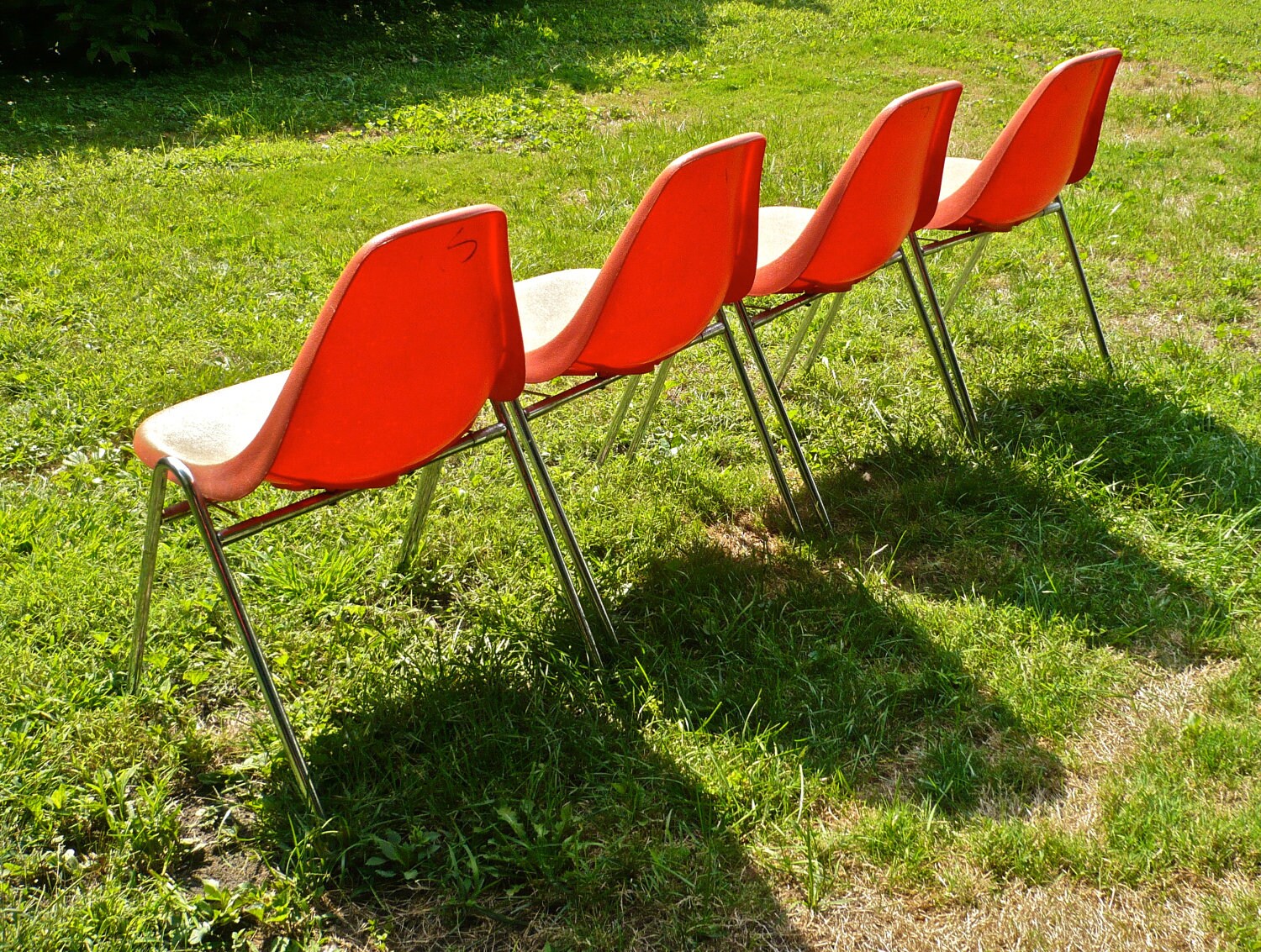 Molded Plastic Chairs Orange Set of 4 Vintage Retro Chairs