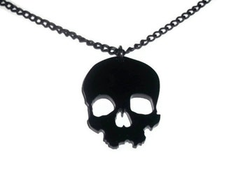 Black Skull Necklace, Creepy Laser Cut Jewelry