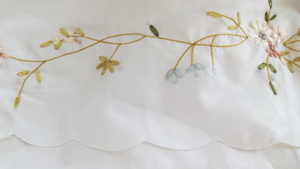 Ribbon Embroidered Shower Curtain Sheer Opaque