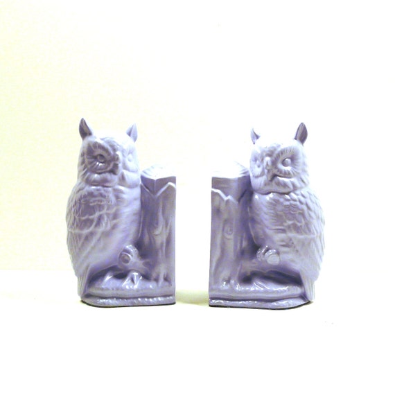 ceramic owl bookends lilac purple decor lavender by nashpop