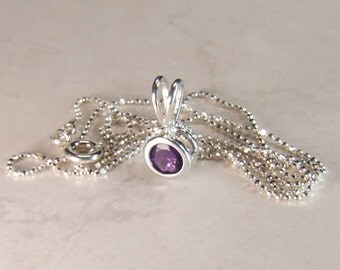 Amethyst (Bolivian Amethyst), 6mm x .75 Carat Round Cut, Sterling Silver Pendant Necklace, including 18" to 20" (adjustable) Sterling Chain