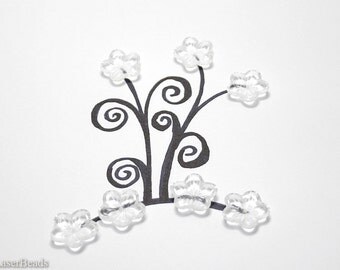 Large Clear Czech Flower Beads 16mm (10) Five Petal Pressed Glass Cap Spring Big