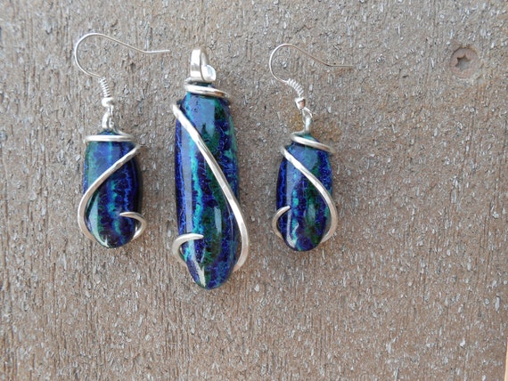 Bisbee Azurite Malacite Silver Wrapped by TheSilverMaster on Etsy