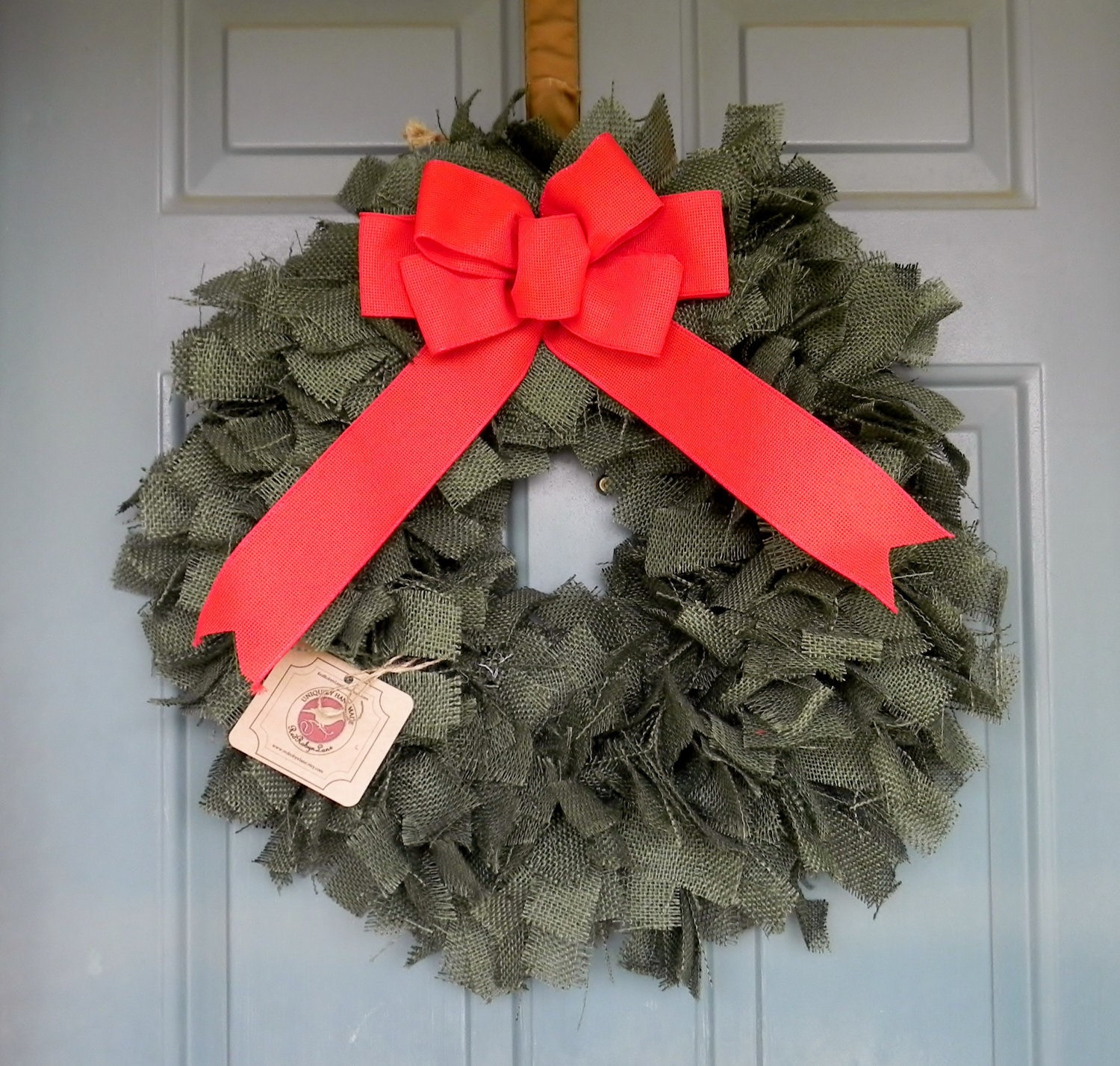 Green Burlap Wreath - 24'' Large - Your Bow Color or Style Choice