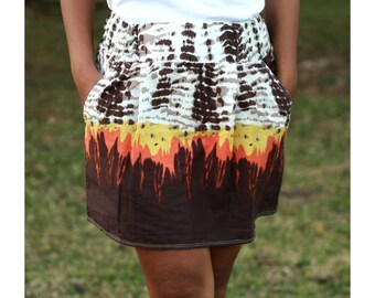Burn Orange and Brown Mini Skirt with Two Pockets