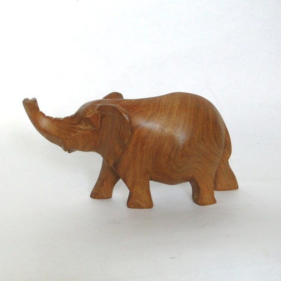 Vintage Wooden Elephant Hand Carved Smooth by BelatedDesigns