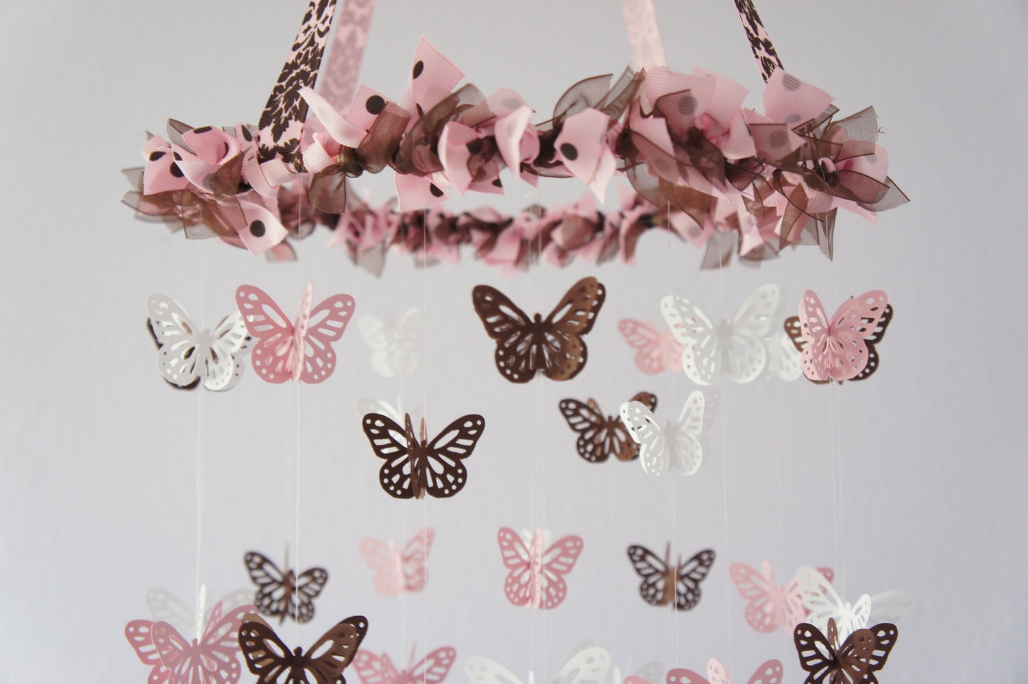 Butterfly Nursery Mobile Pink Brown and White Nursery