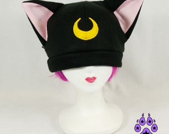 Pawstar Black Lunar kitty Hat sailor moon Luna star cat fleece hat 1235