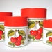Vintage HH Japan Tin Canister Set with Cherries, Red & White, Set of 4