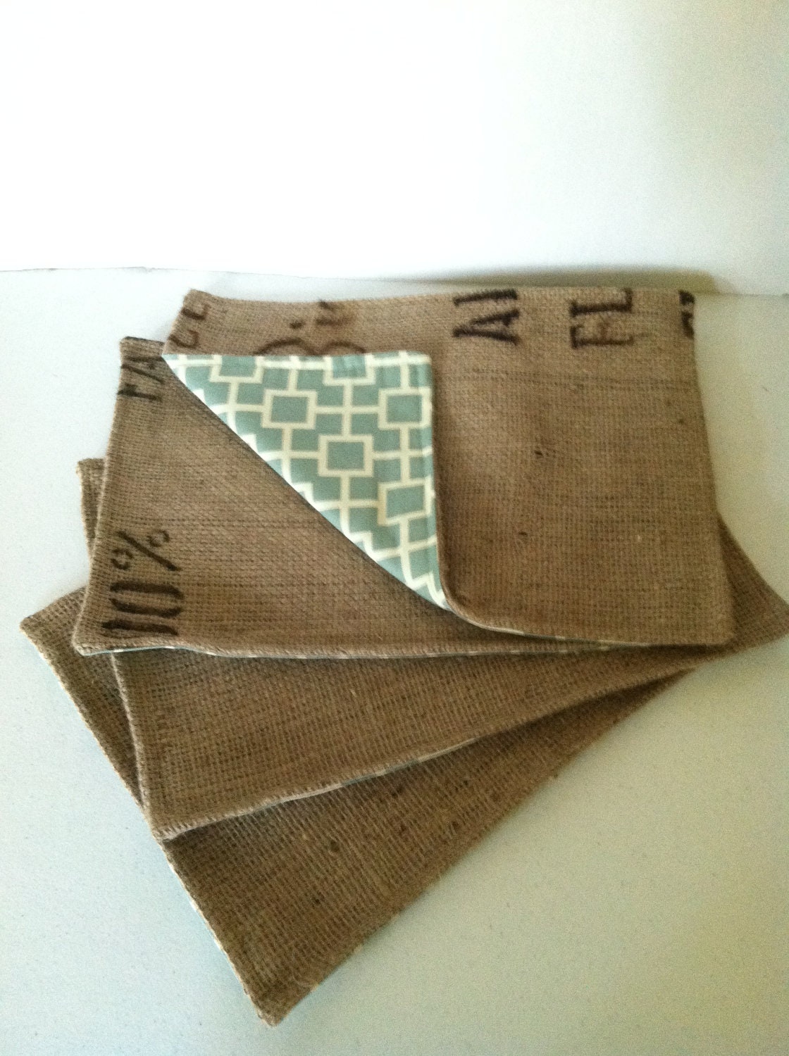 Farmhouse Placemats Recycled Burlap Coffee by ButtonfootHandmade