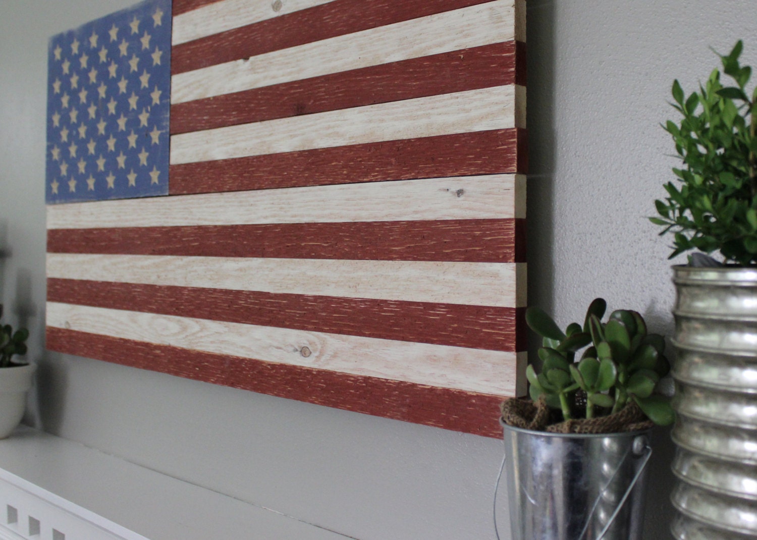 Rustic Wooden American Flag Patriotic Distressed Art Sign