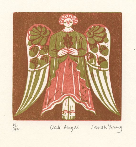 Oak Angel - Woodcut Print