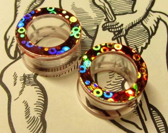 Orange Holographic Plugs Handmade Tunnels Gauges