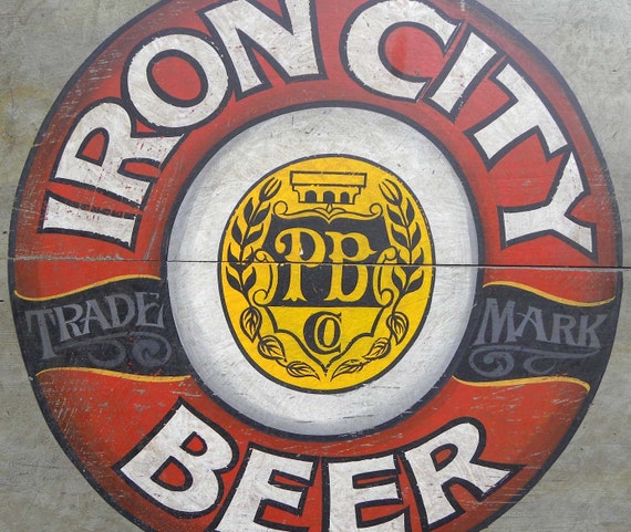 Iron City BEER sign original hand painted faux vintage