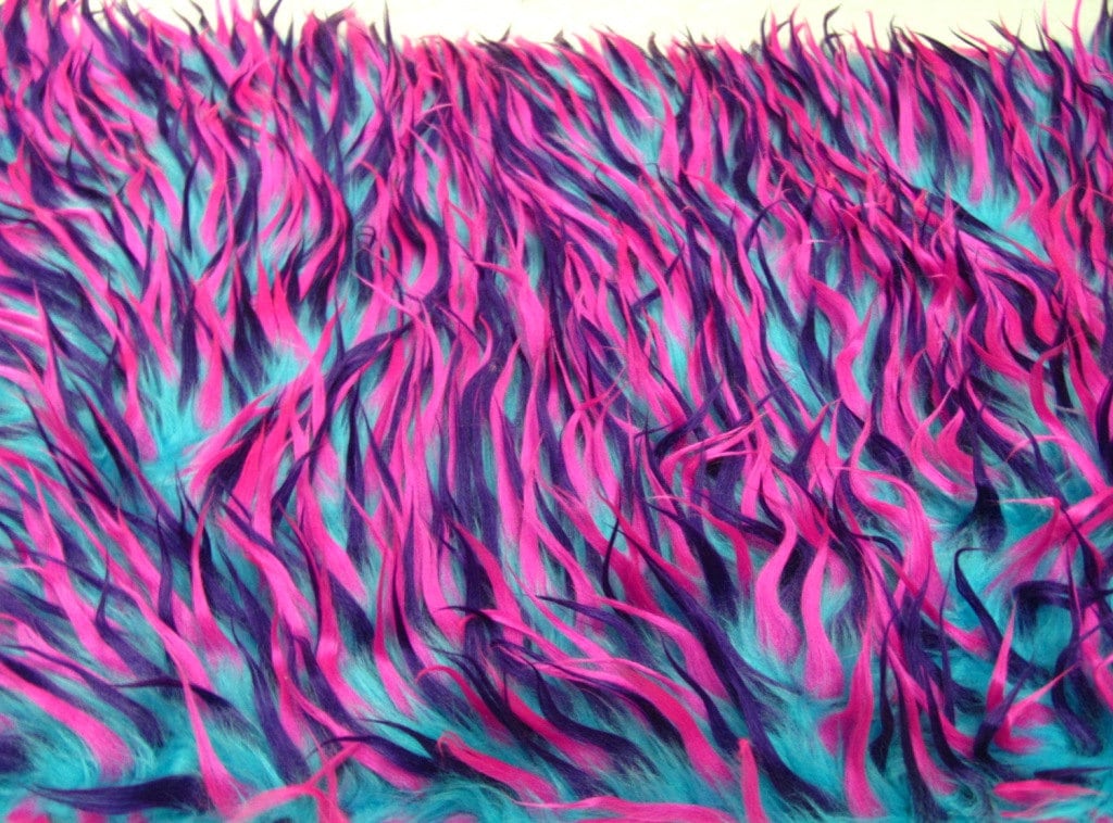 Faux / Fake Fur Spike Turquoise Hot Pink Purple 3 Tone Fabric