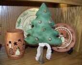 Primitive Fabric Art Christmas Tree Decoration/Make Do On Vintage Wooden Bobbin