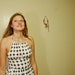 Vintage Blue and White Circle Halter Womens Criss Cross Straps Dress 1980s Small Medium