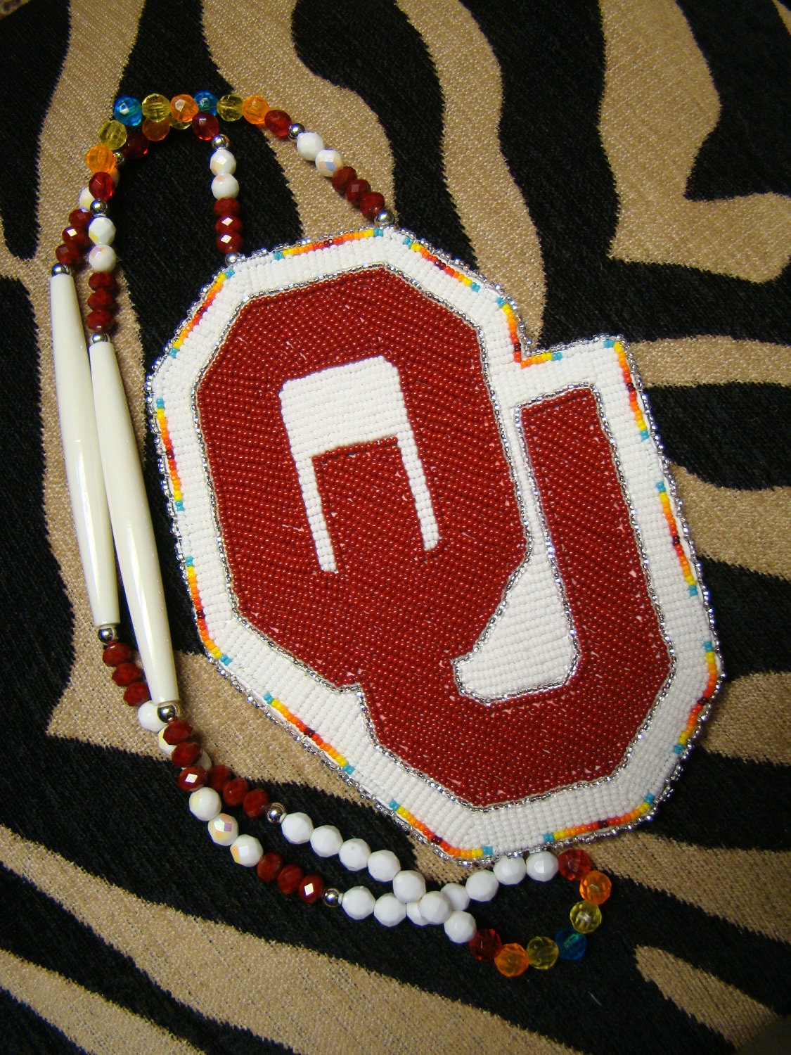 University of Oklahoma Medallion Beaded Native American Made