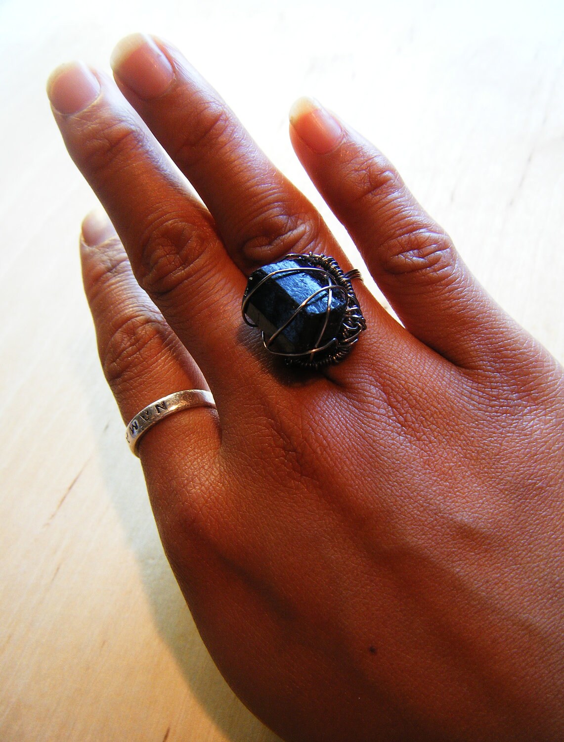 Black Stone Ring Black Tourmaline Ring Wire wrapped ring