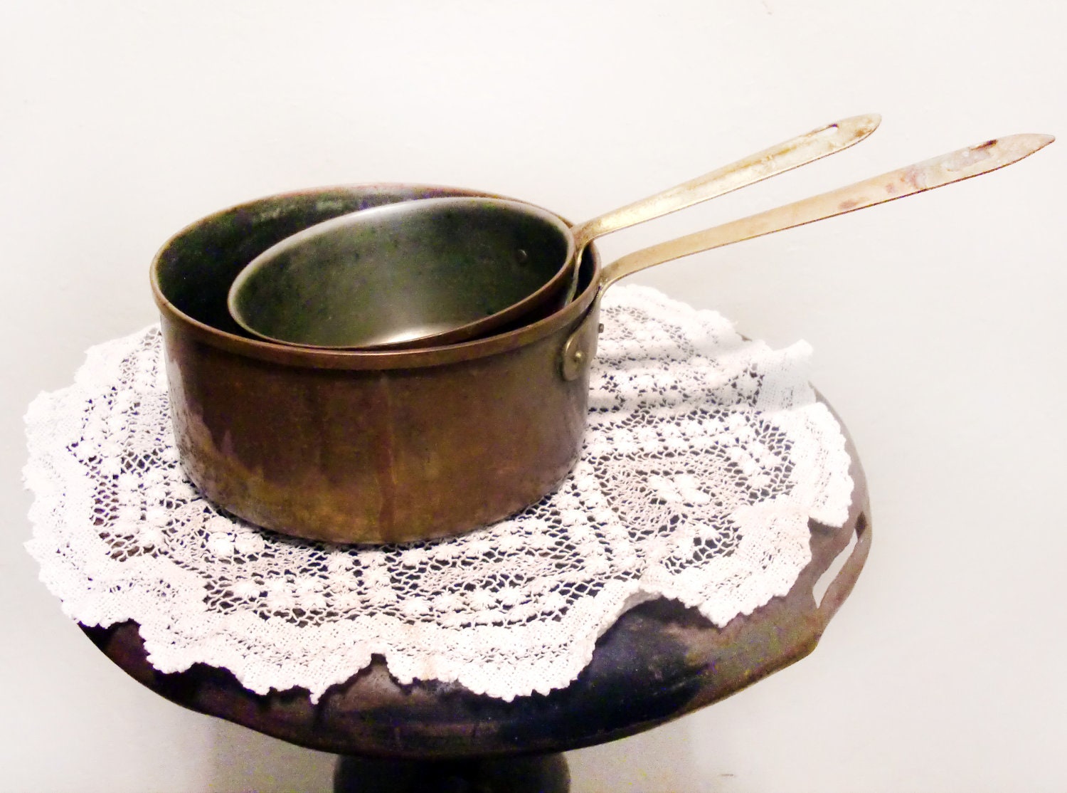 Vintage Copper Pots Brass Handles Tagus Made In Portugal