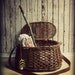Vintage Fishing Basket-Newborn Infant Photo Prop 40.5" around x 15"wide at the bottom x 13"wide at the top