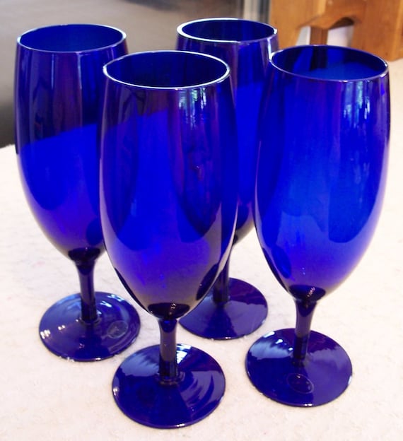 Cobalt Blue Fluted GOBLETS Set of 4 Drinkware Midnight