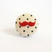 Moustache ring, red embroidery, french knots, polka dots