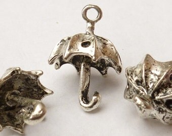 Umbrella Charms, 3-D Antiqued Silver (4) - S75